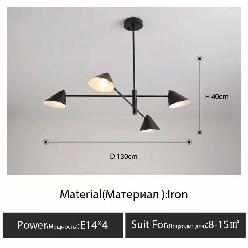 Suspension lumineuse moderne conique noir doré sources lumineuses chambre salon