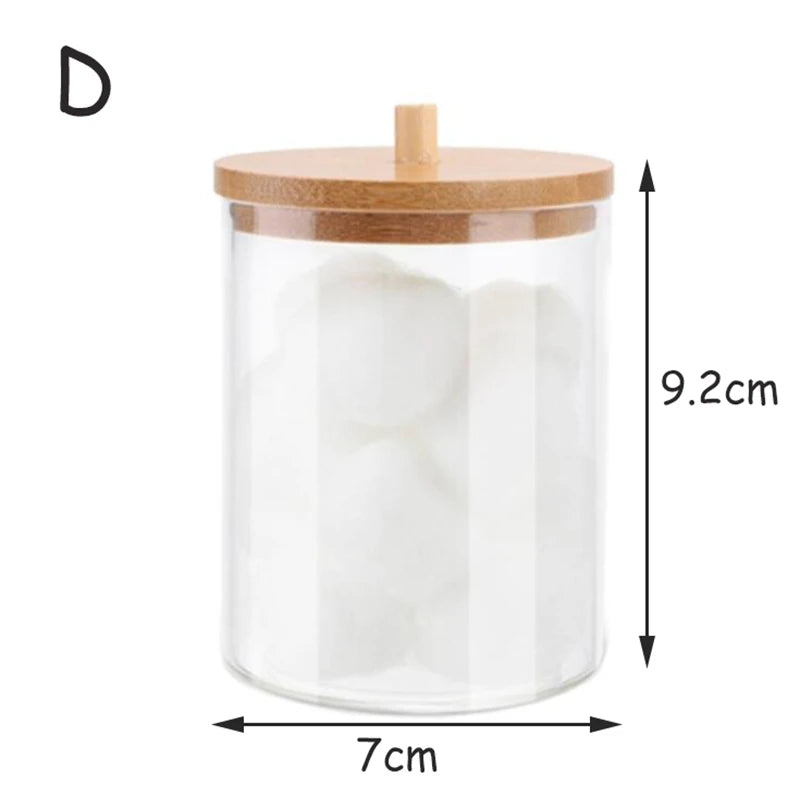 boîtes rangement cosmétiques transparentes couvercle bois moderne coton tige lingettes pinceaux rouges lèvres