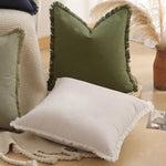 housse coussin boho décoration vert olive frange moderne 30x50cm 45x45cm 50x50cm polyester douce