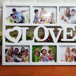 cadre photo multiple six ouvertures decoratif blanc noir motifs coeurs love family