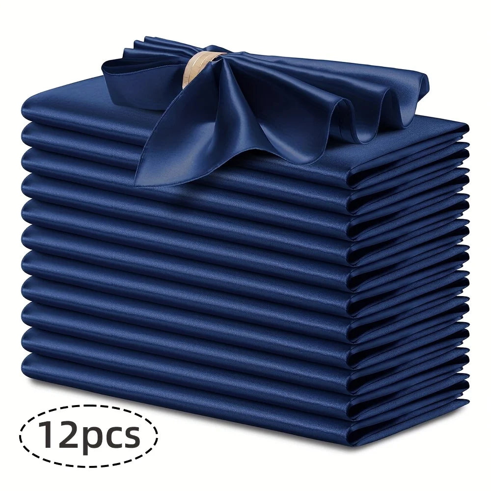 serviettes satin élégantes 30x30cm 12pièces bleumarine vertfoncé roseblanc modernes clipsdorés