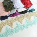 tissu dentelle fleur paillettes blanc rose beige vert mariage translucent brodé polyester 11.5cm