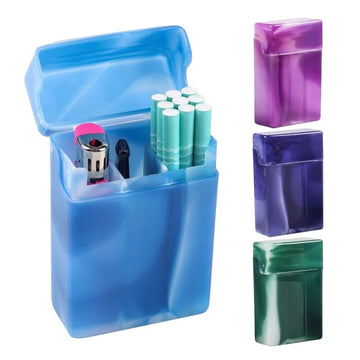 boîte cigarettes bleu marbré moderne boîte briquet stylo violet vert