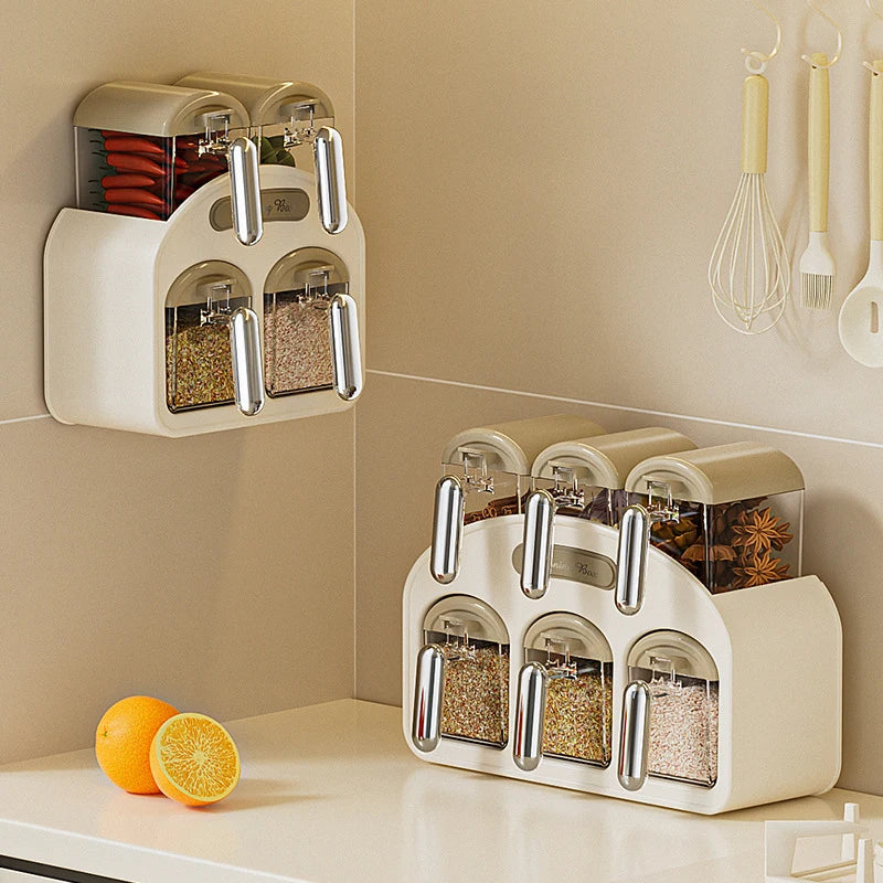 boîtes épices murales transparentes moderne adhésif poignées couvercles rangement condiments humide resistant