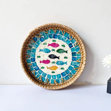 assiettes decoratives boho mosaïque coquillages naturel artisanal floral table mur decoration