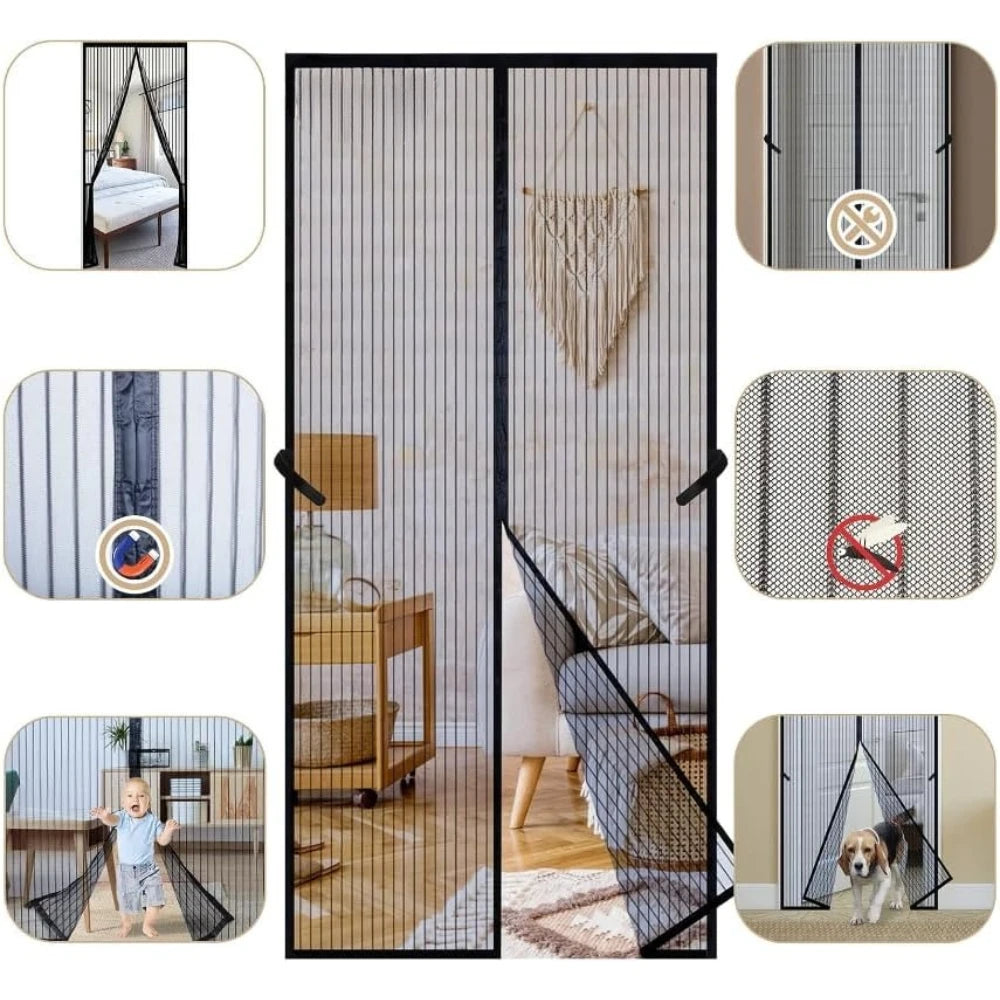 rideau porte magnétique noir maille fine 90cm 210cm moderne sans perçage opaque salon chambre
