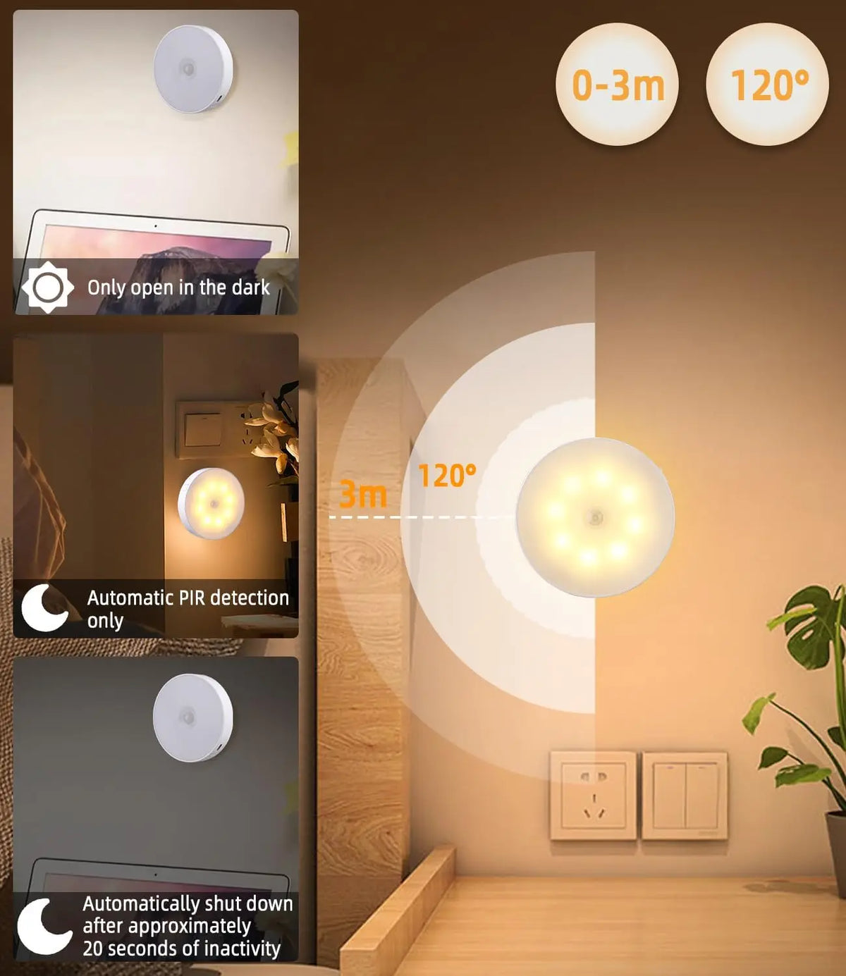 lampe led motion sensor rechargeable magnetique auto eteignante moderne blanc bedroom kitchen