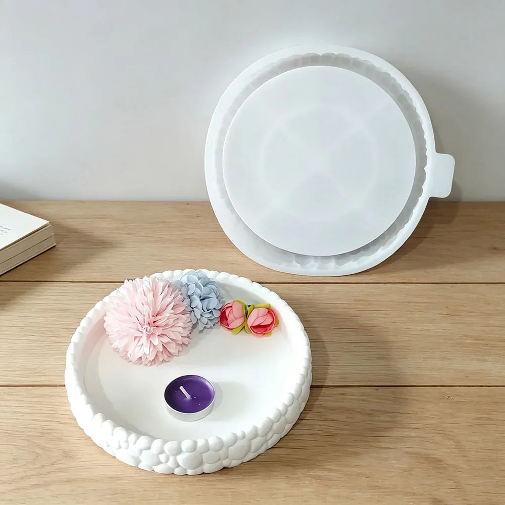 plateau silicone decoratif deux parties texturé moderne blanc vert rose violet mousse fleurs artificielles