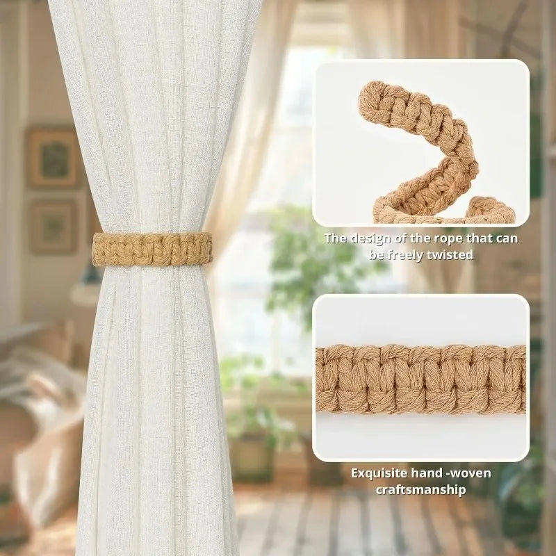 anneaux rideau tissé main texture tordue rustique couleur beige clair fixations adhésives