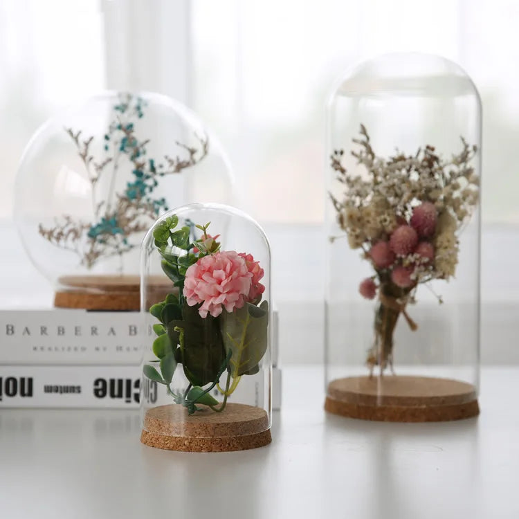 sphères verre transparents bouchons liège decoration table maison living room vintage minimaliste cloches différentes
