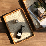 plateau rotin marron clair motif floral boho chic moderne décoration maison rustique table basse