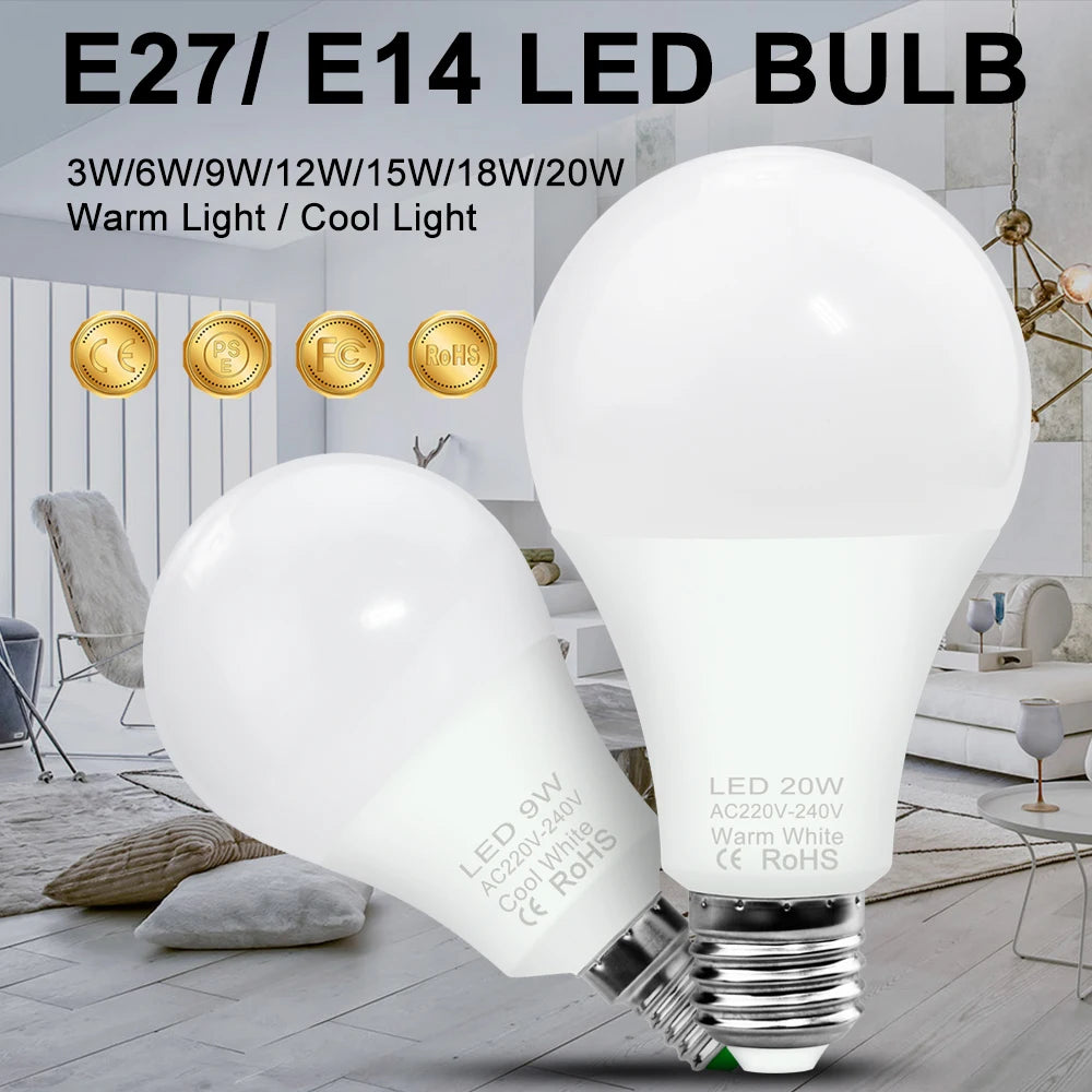 ampoule led e27 e14 blanc moderne 20w 18w 15w 12w 9w 6w 3w 20000h