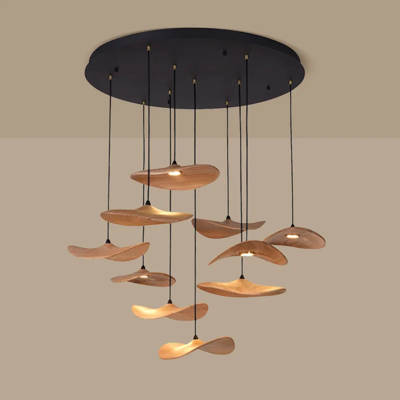 suspension lumineuse bois marron clair moderne scandinave lampe pendentif sans logo chambre salon restaurant
