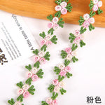 ruban decoratif brode fleurs feuilles 2cm largeur vert rose bleu orange mariage decoration ecologique