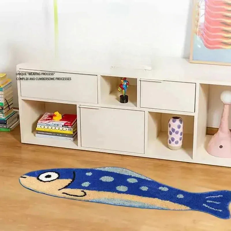 tapis bleu poisson stylisé antidérapant polyester moderne entrée chambre bébé voyage