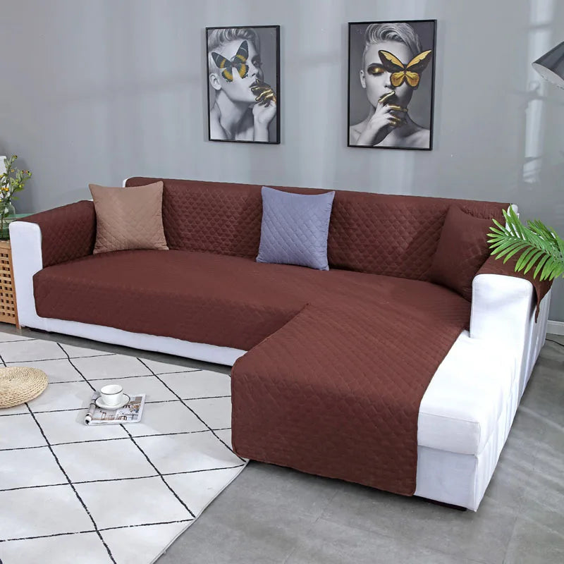 housse canapé angle tissu quilté oreillers salon moderne gris