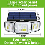 projecteur solaire extérieur moderne capteurs mouvement panneau solaire large angle ip65 led blanc noir
