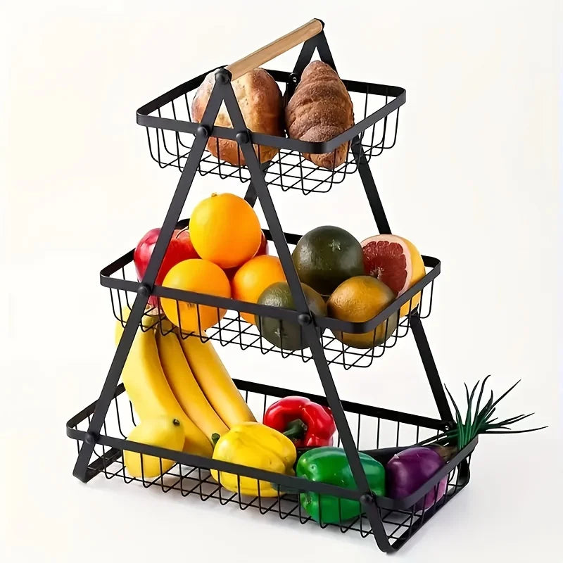 panier fruits noir maille métallique moderne vis poignée bois structure solide