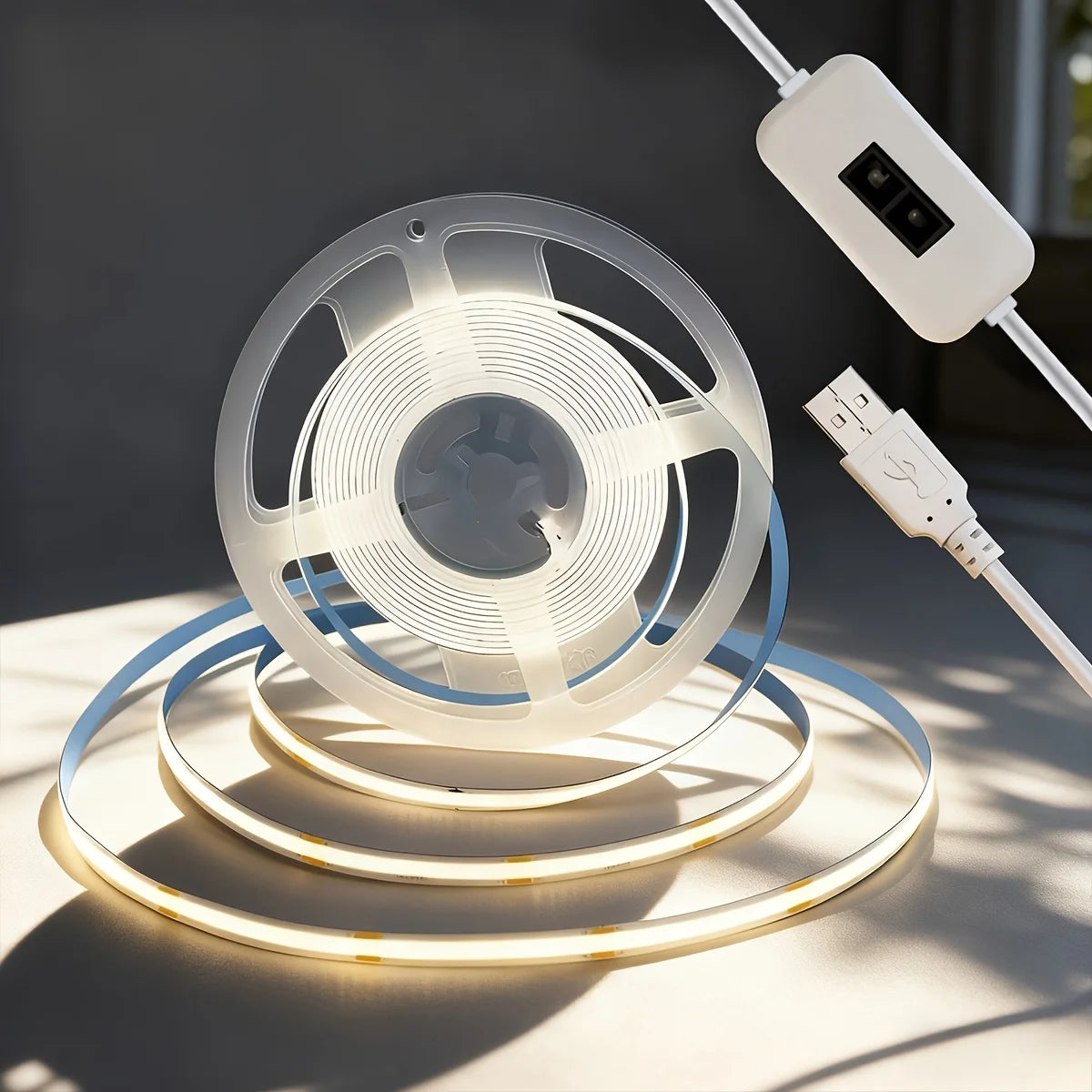 ruban led flexible blanc chaud 320 led contrôleur usb câble variateur intensité détecteur mouvement