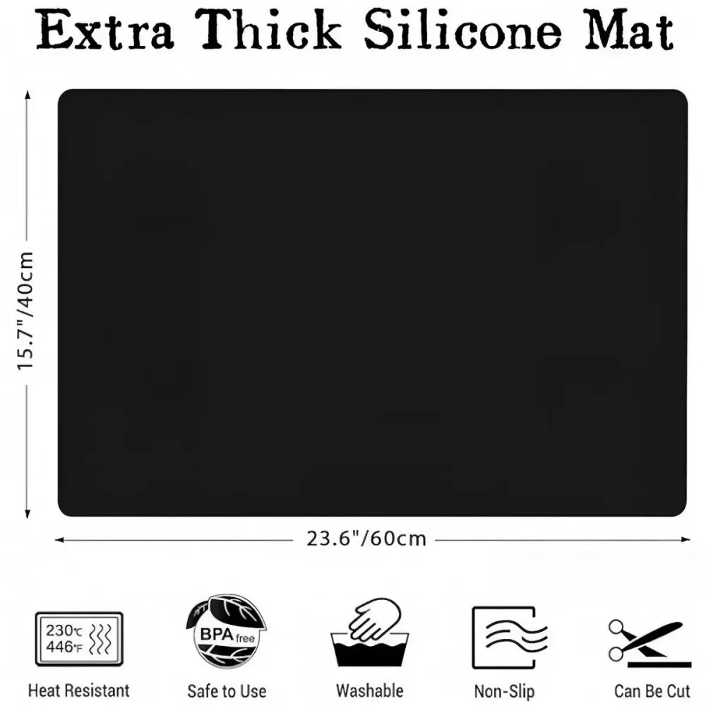 tapis cuisine silicone moderne noir anti dérapant clips 60x40cm lavable resistant chaleur