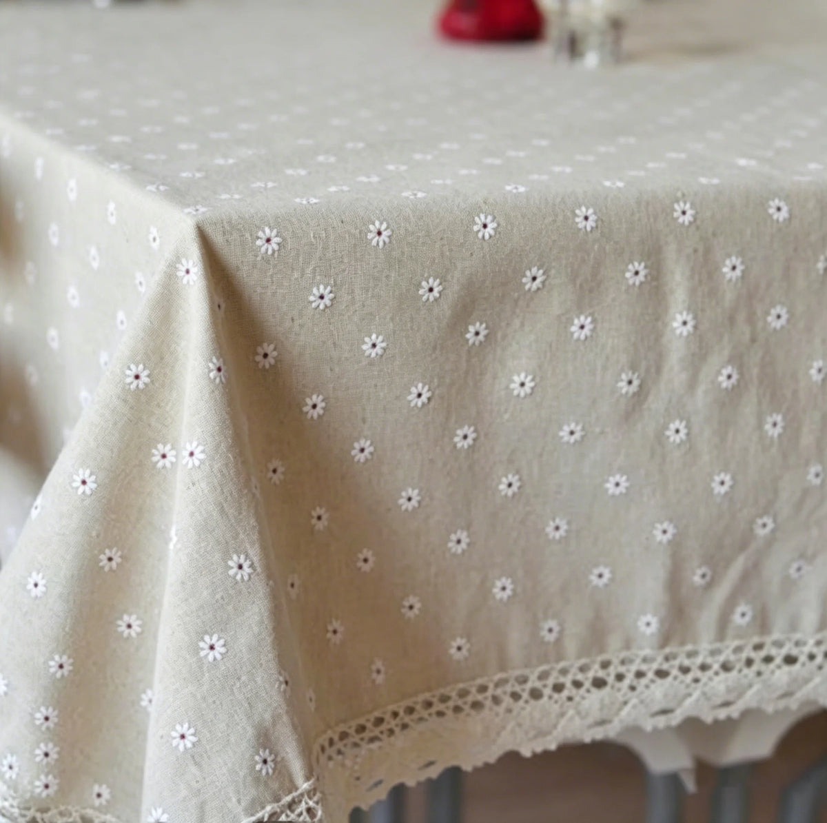 nappe lin imprimée fleurs blanches classique usage maison extérieur hiver printemps été automne mariage