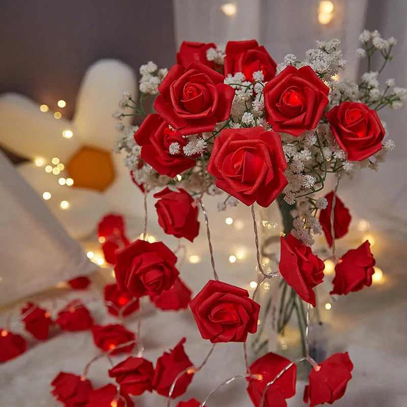 guirlande lumineuse rose fleurs artificielles baby's breath anniversaire mariage décoration féerique événement