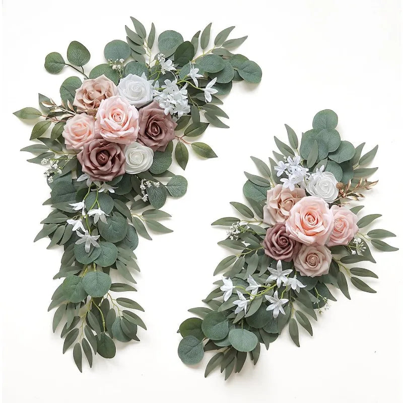 Guirlande florale artificielle romantique roses pivoines feuilles vertes blanc vert mariage decorationextérieur