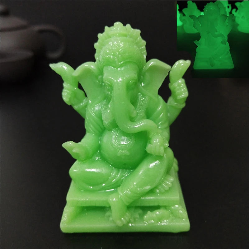 statue ganesha vert résine artisanale bouddhiste éléphant décor maison fengshui porte bonheur bronzé sculpté