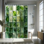 rideau douche moderne composition feuilles vertes polyester opaque crochets 71x180cm