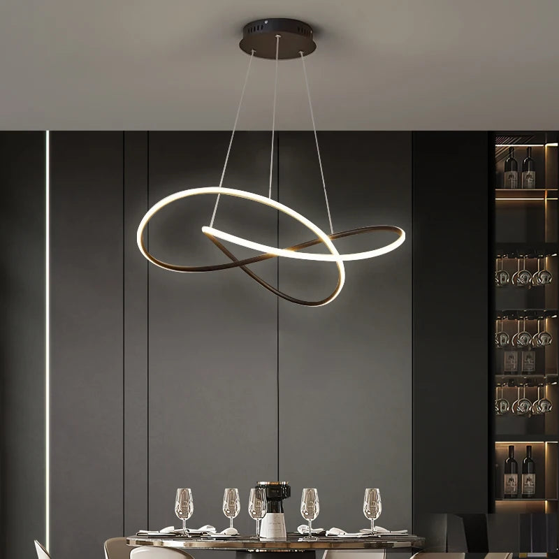 suspension lumineuse moderne pendentif aluminium 50 60cm noir blanc doré anneaux entrelacés