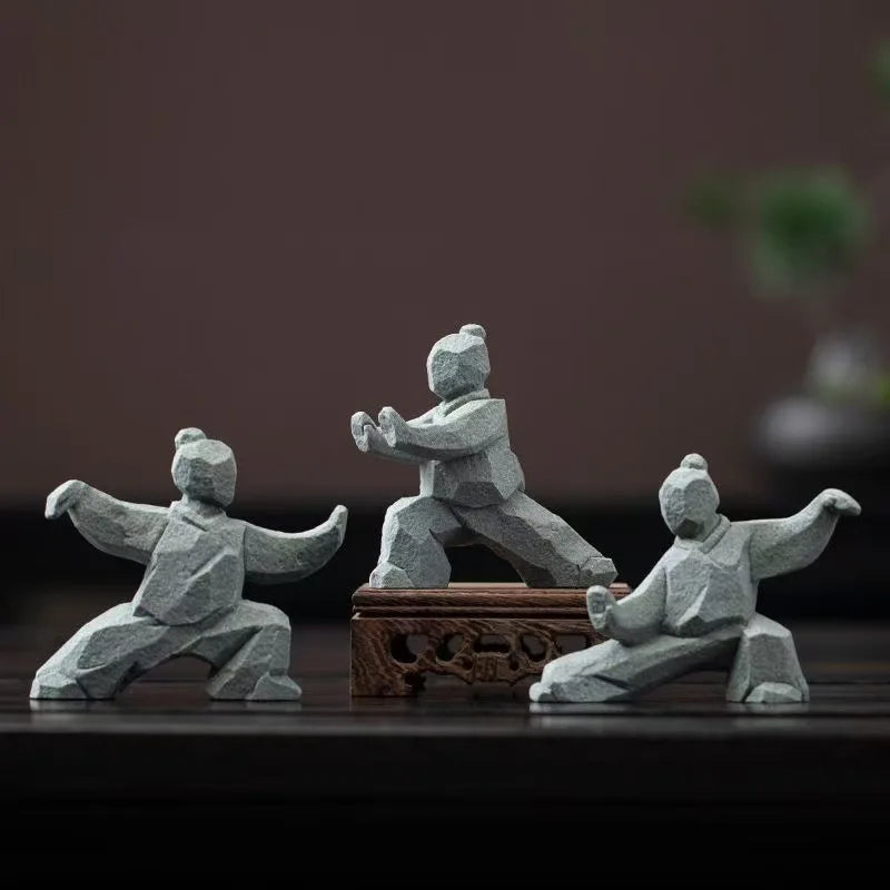 statues arts martiaux traditionnelles gris clair texture granite opaques artisanal modernes motifs traditionnels