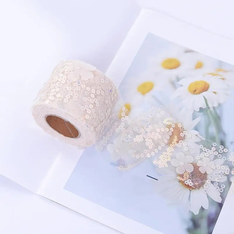 rubans decoratifs fleurs sequins transparents decor floral scintillant adhesifs rouleaux largeur six cm
