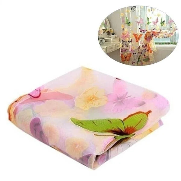 rideau fenêtre imprimé papillon transparent moderne floral métallique blanc jaune rose