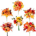 décoration intérieure bouquet fleurs artificielles automnales orange rouge vert noël halloween rustic