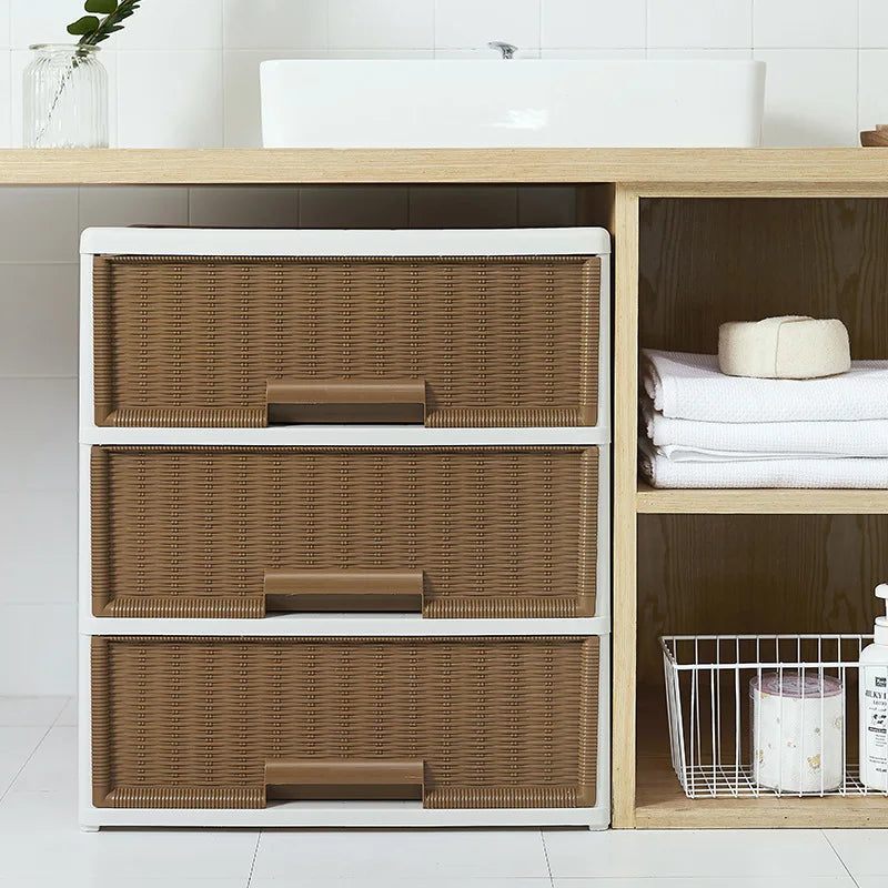 meuble tiroirs rangement marron clair tissu rotin moderne sans chambre coucher