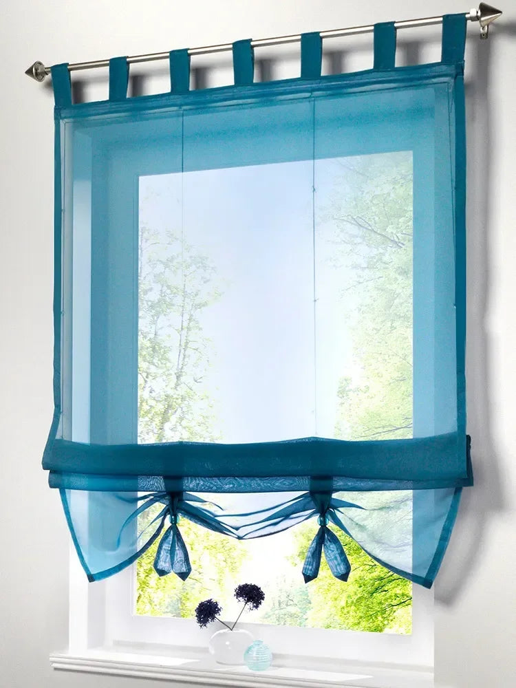 rideau transparent romain brodé couleurs multiples tissu léger plis horizontaux rubans verticaux décoratif