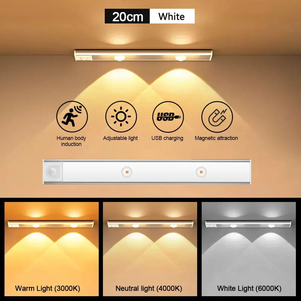 éclairage led blanc moderne rechargeable clips capteur mouvement stepless dimming 20cm 30cm 40cm 50cm