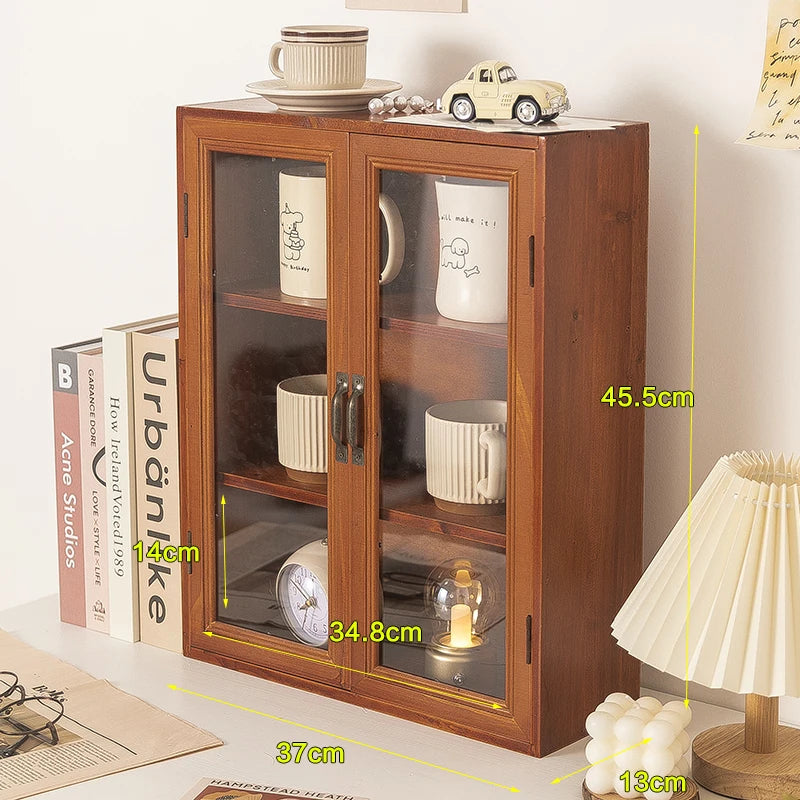 armoire deux portes vitrées tiroirs rangement bois classique horloge tasses miniature