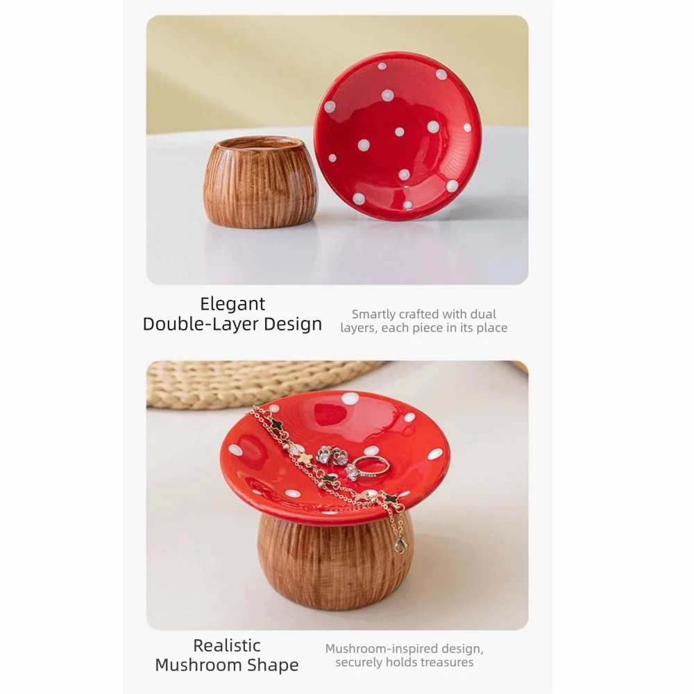support bijoux forme champignon couleur rouge blanc texture bois moderne élégant bracelet bague montre