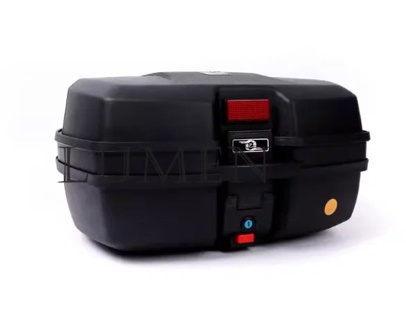 boîte rangement casques moto noire pratique fixations incluses grande capacité 56.6cm 41.5cm 31cm