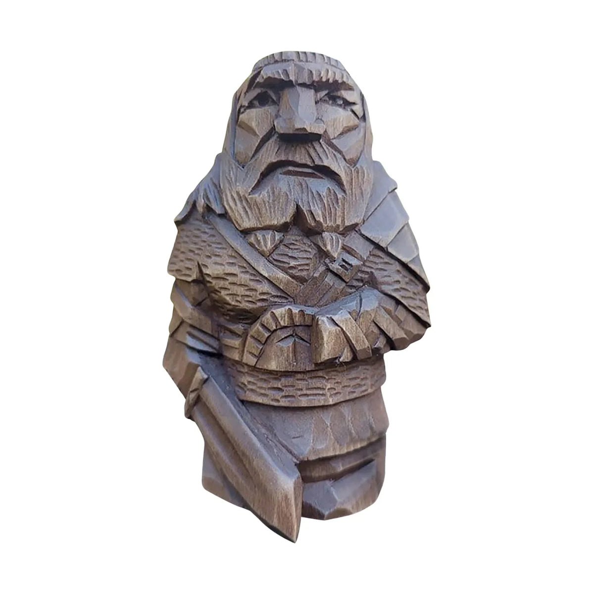 sculpture bois marron personnage barbe chapeau artisanal réalisteextérieur jardin décoration