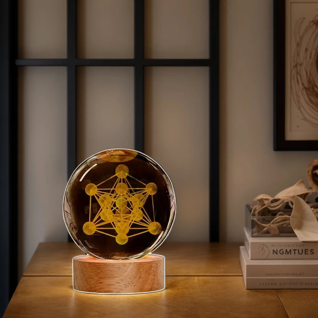 veilleuse verre transparent motif géométrique lumineux couleurs vives socle boisclair adaptateur secteur