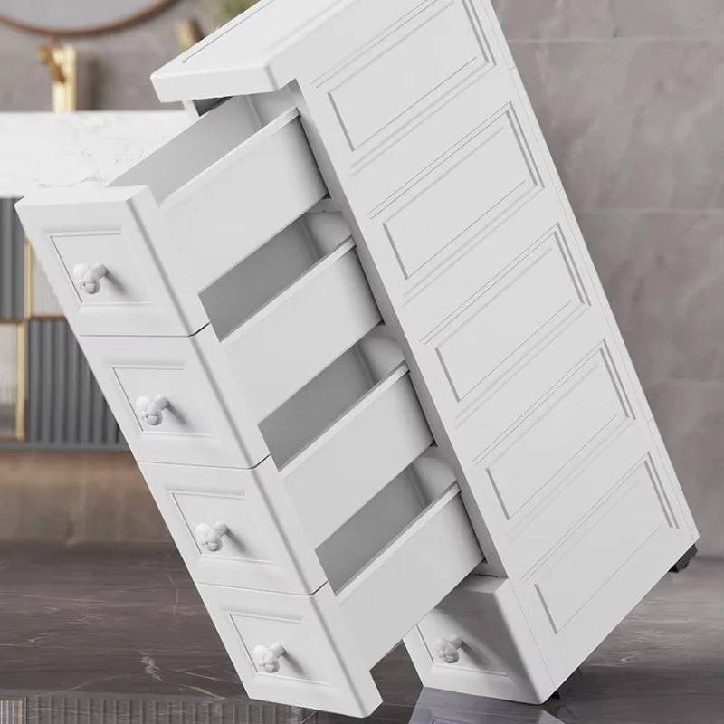 rangements mural blanc gris moderne minimaliste meuble tiroirs poignées roulettes