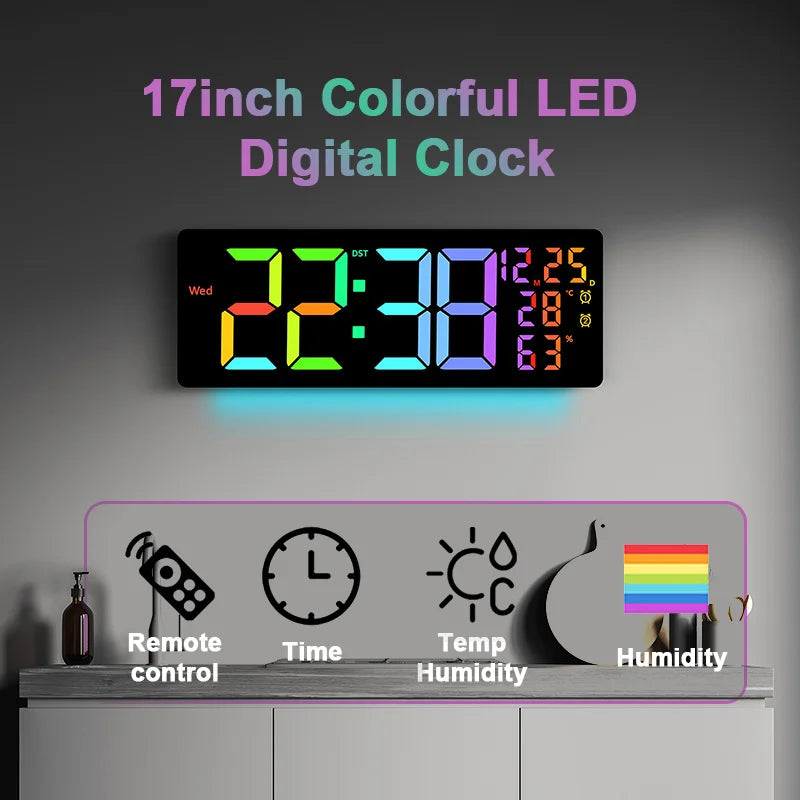 horloge murale LED numérique moderne double alarme couleurs changeantes température humidité minuterie