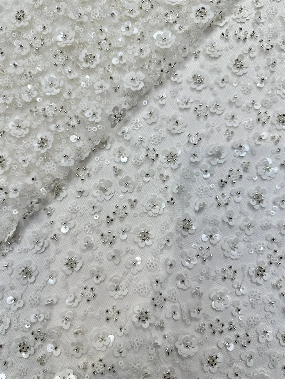 tissu décoratif blanc paillettes fleurs élégant festif polyester coton imperméable occasion mariage haute qualité
