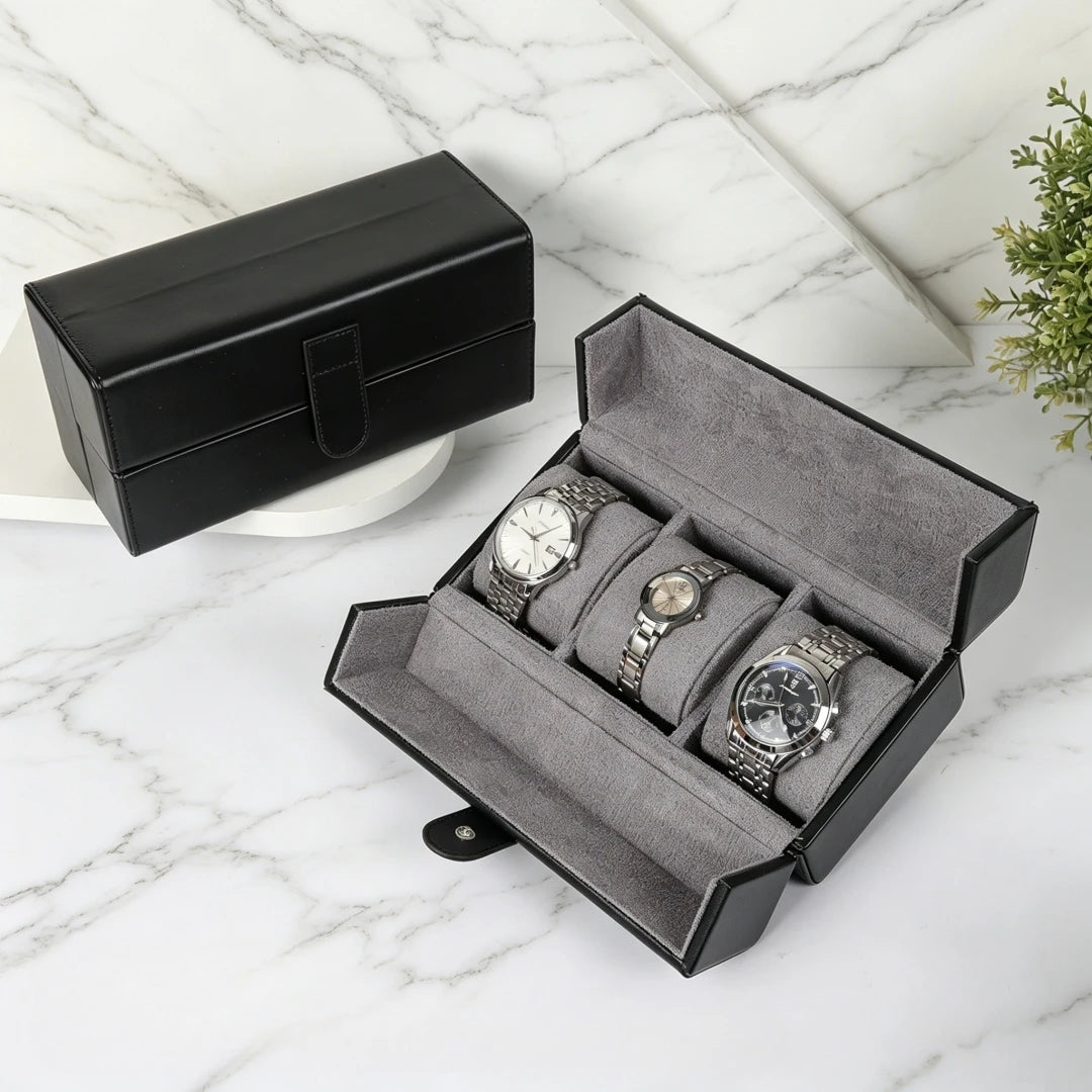 boîtes montres cuir velours classique marron vert noir