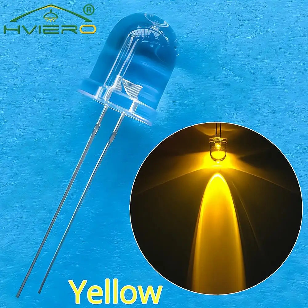 diodes led mixte bleu vert rouge jaune blanc orange rose 10mm rond transparent 50pcs