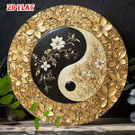 plaque décorative or noir blanc motif yin yang floral moderne intérieur salon