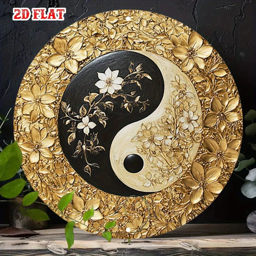 plaque décorative or noir blanc motif yin yang floral moderne intérieur salon