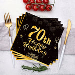 serviettes jetables anniversaire noires dorées ornementations élégantes fêtes confettis ballons cadeaux 20 pièces